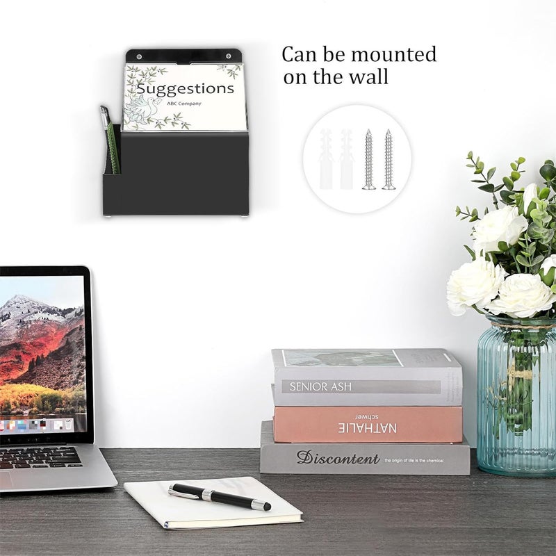 BTSKY Acrylic Suggestion Box With Lock Wall Mounted Acrylic Donation Box with 5"x7" Sign Slot Office Ballot Boxes with Side-Pocket Collection Boxes for Voting Locking Suggestion Mailbox, Black - Image 3